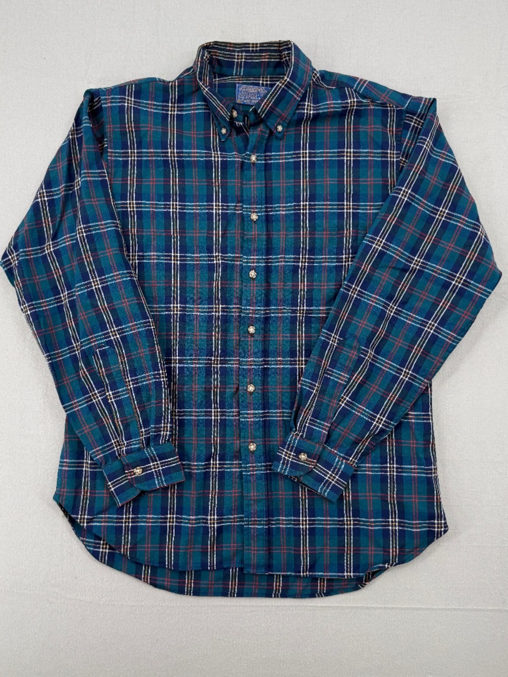 Vintage Sir Pendleton 100% Pure Virgin Wool Flannel Shirt Mens Large Teal USA